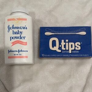 Johnson's Baby Powder and Q-tips Cotton Swabs Set Antique Vintage Collectable